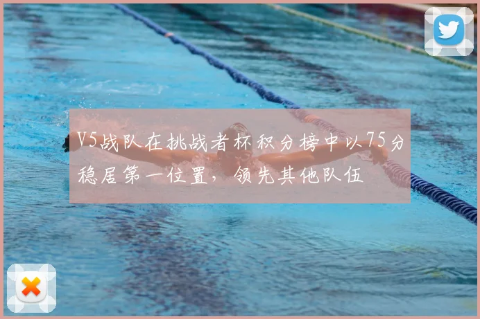 V5战队在挑战者杯积分榜中以75分稳居第一位置,领先其他队伍